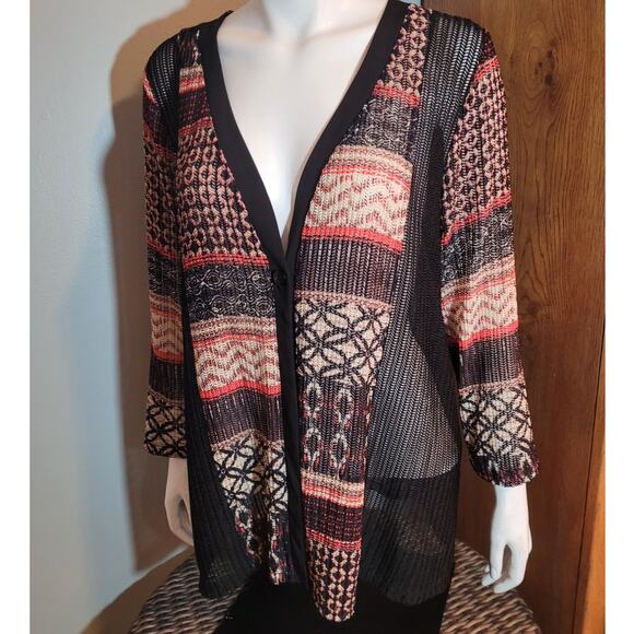 Catherine's Boho Graphic Semi-Sheer Cardigan - Size 14/16W Petite Indie Unique - Picture 1 of 10
